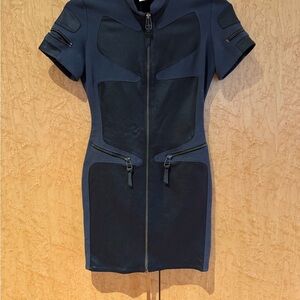 Versus Versace Women’s Zip-Front Short Sleeve Bodycon Dress - Navy Blue